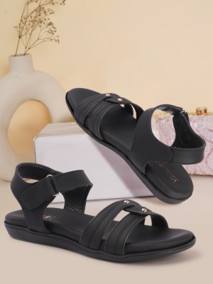 VENDOZ Women Sandals(Black , 3)