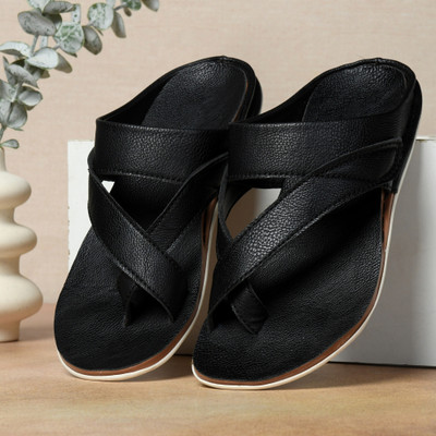 STEPHORN Stylish Cross Strap Comfort Fit Slipper for Daily and Ethnic Wear Men Sandals(Black , 7)