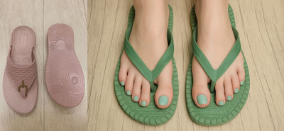 Geeta Women Flip Flops(Pink, Green , 8)