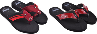 DAUGHTERS made with love Women Flip Flops(Red, Red , 8)