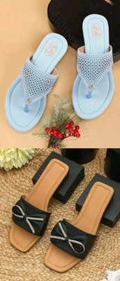 HunarPaon Women Flats(Blue, Black , 9)