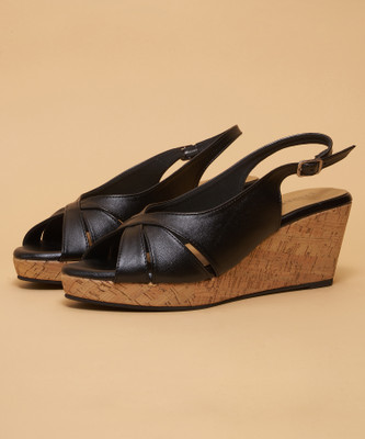 ERIDANI Women Wedges(Black , 7)
