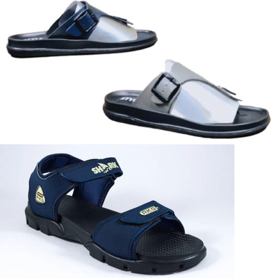 Classica Men Sandals(Blue, Grey, Blue , 8)