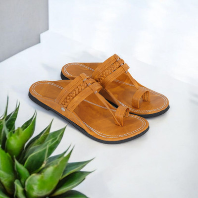 DFR Ethnic Sandals Men Rajasthani Slipper Chappals Men Casual(Tan , 6)