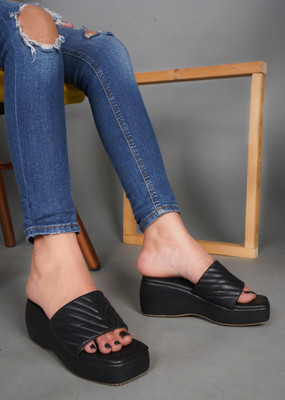 jm looks Women Wedges(Black , 7)