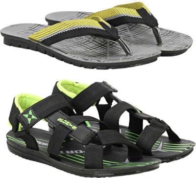 WOCMEC Men Sandals(Yellow, Black , 7)