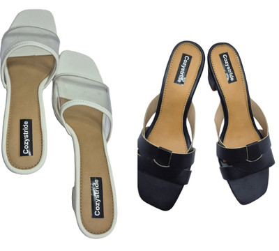 Cozystride Women Heels(Black, White , 9)
