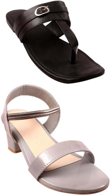 Goraiya Women Flats(Black, Grey , 7)