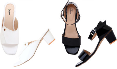 Todhwear Women Heels(White, Black , 8)