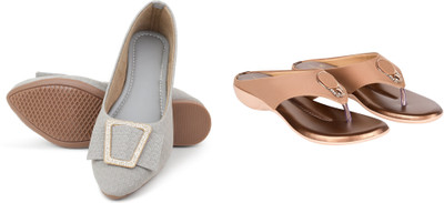 PMS Women Wedges(Grey, Brown , 6)