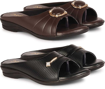 Nekii Traders Women Flats(Brown, Black , 8)