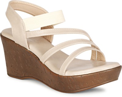 LILY Women Off White, Tan Wedges