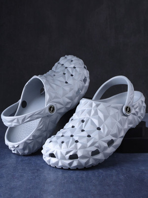 TOE CANDY Men Clogs(Silver , 6)