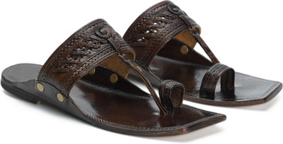 Stepsoft Men’s Original Leather Kolhapuri Chappal – Ethnic Slippers for Kurta & Wedding Men Sandals(Brown , 6)