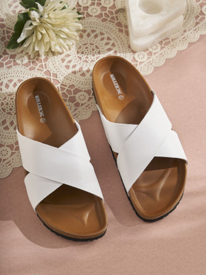 KILLER Stylish Dual Strap Buckle Design Women Flats(White , 9)