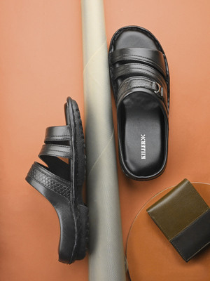 KILLER Stylish Dual Strap Buckle Design Men Sandals(Black , 8)