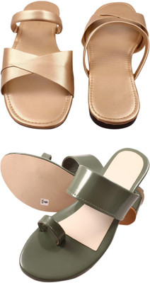 Goraiya Women Flats(Gold, Green, Grey , 4)