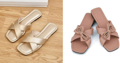 R F C Women Flats(Gold, Beige , 6)