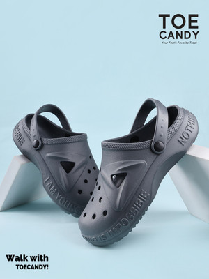 TOE CANDY Grey Men Clogs Slide Men Sandals(Grey , 6)