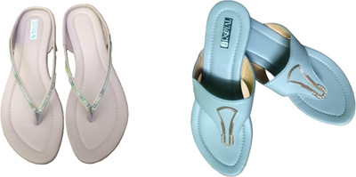 Nicesteps Women Flats(Pink, Blue , 8)