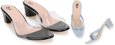 Zaif Women Heels(Grey, Black , 8)