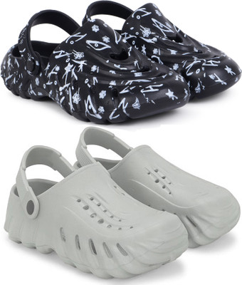 Kapani Fashion Men Flipflops, Slipper, Slides, Sandal, Clogs-Combo Pack of 2 (Black, Grey , 6) Men Clogs(Black, Grey , 6)