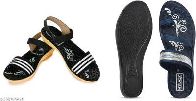 hiyaga Women Casual(Black, Blue , 8)