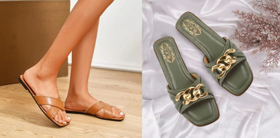 R F C Women Flats(Brown, Green , 9)