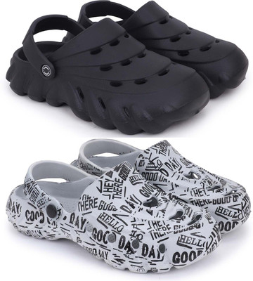 Pampy Angel Men Combo Pack of 2, Ultra cushion, Flipflops, Slipper, Slides, Sandal, Clogs Men Casual(Black, Grey , 7)