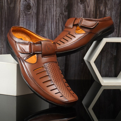 kickonus Men’s Tan Formal Sandal | Synthetic Leather, Cushioned Insole, Non-Slip Sole Loafers For Men(Tan , 9)