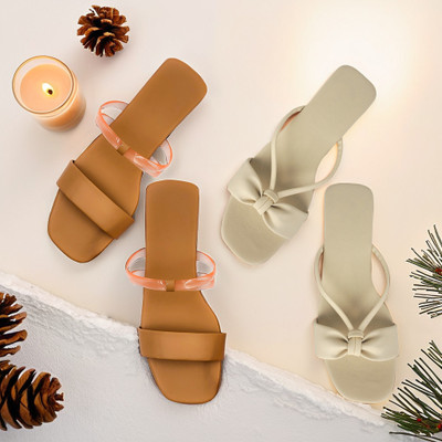 SAYERA Women Flats(Brown, Beige , 5)