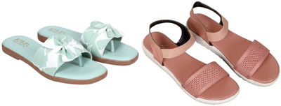 Kuhu Creations Women Flats(Pink, Green , 6)