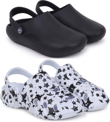 Pampy Angel Men Combo Pack of 2, Ultra cushion, Flipflops, Slipper, Slides, Sandal, Clogs Men Casual(Black, White , 7)