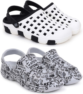 KAPYANSH Men Clogs(Black, Grey , 8)