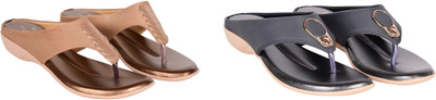PMS Women Wedges(Grey, Brown , 7)
