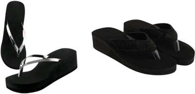 kishu Women Flats(Silver, Black , 7)