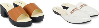 Todhwear Women Heels(Tan, White , 6)