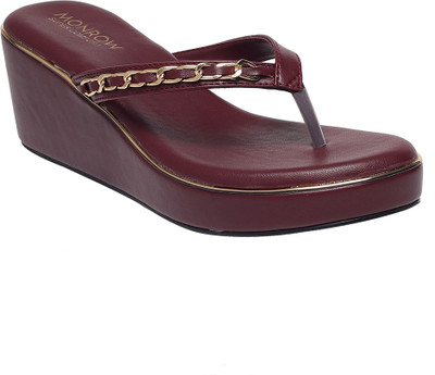 MONROW Women Wedges(Maroon , 7)