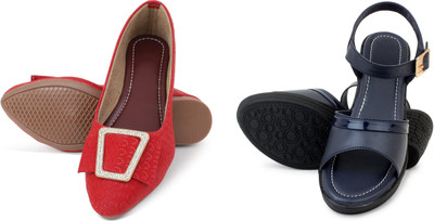 PMS Women Wedges(Grey, Maroon , 6)