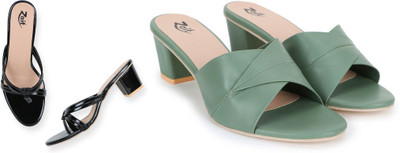 Zaif Women Heels(Green, Black , 5)