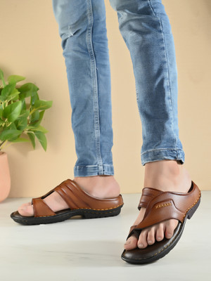 G WALK Men Slippers(Tan , 9)