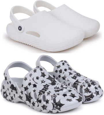 Pampy Angel Men Combo Pack of 2, Ultra cushion, Flipflops, Slipper, Slides, Sandal, Clogs Men Casual(White, Grey , 7)