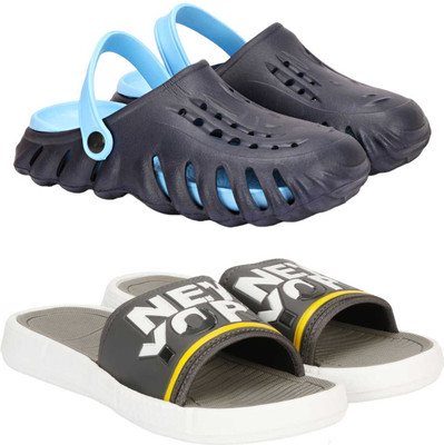 RIFOF Men Clogs(Blue, Grey , 7)