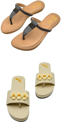 patriarchy Women Flats(Black, Beige , 8)