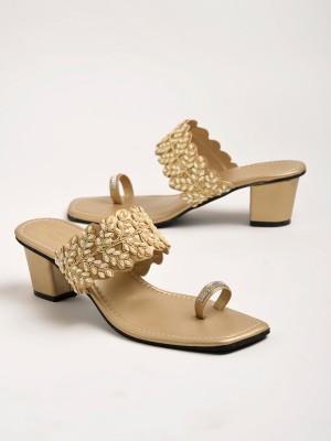 SHOETOPIA Women Gold Heels