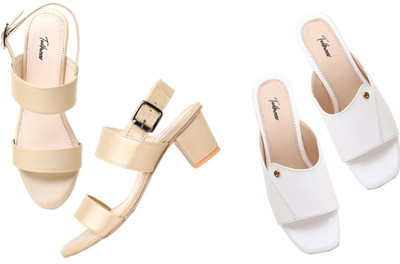 Todhwear Women Heels(Gold, White , 5)