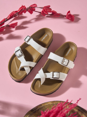 KILLER Stylish Dual Strap Buckle Design Women Casual(White , 7)