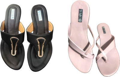 Nicesteps Women Flats(Black, Beige , 8)