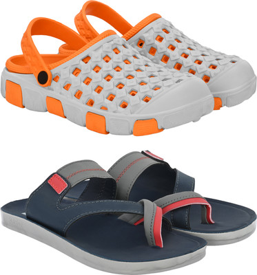 Birde Stylish Comfortable Lightweight Regular Wear Clogs For pack of 2 Men Sandals(Orange, Grey, Navy , 9)