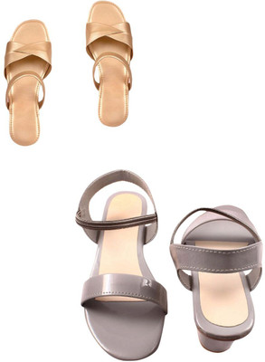 Goraiya Women Flats(Gold, Grey , 4)